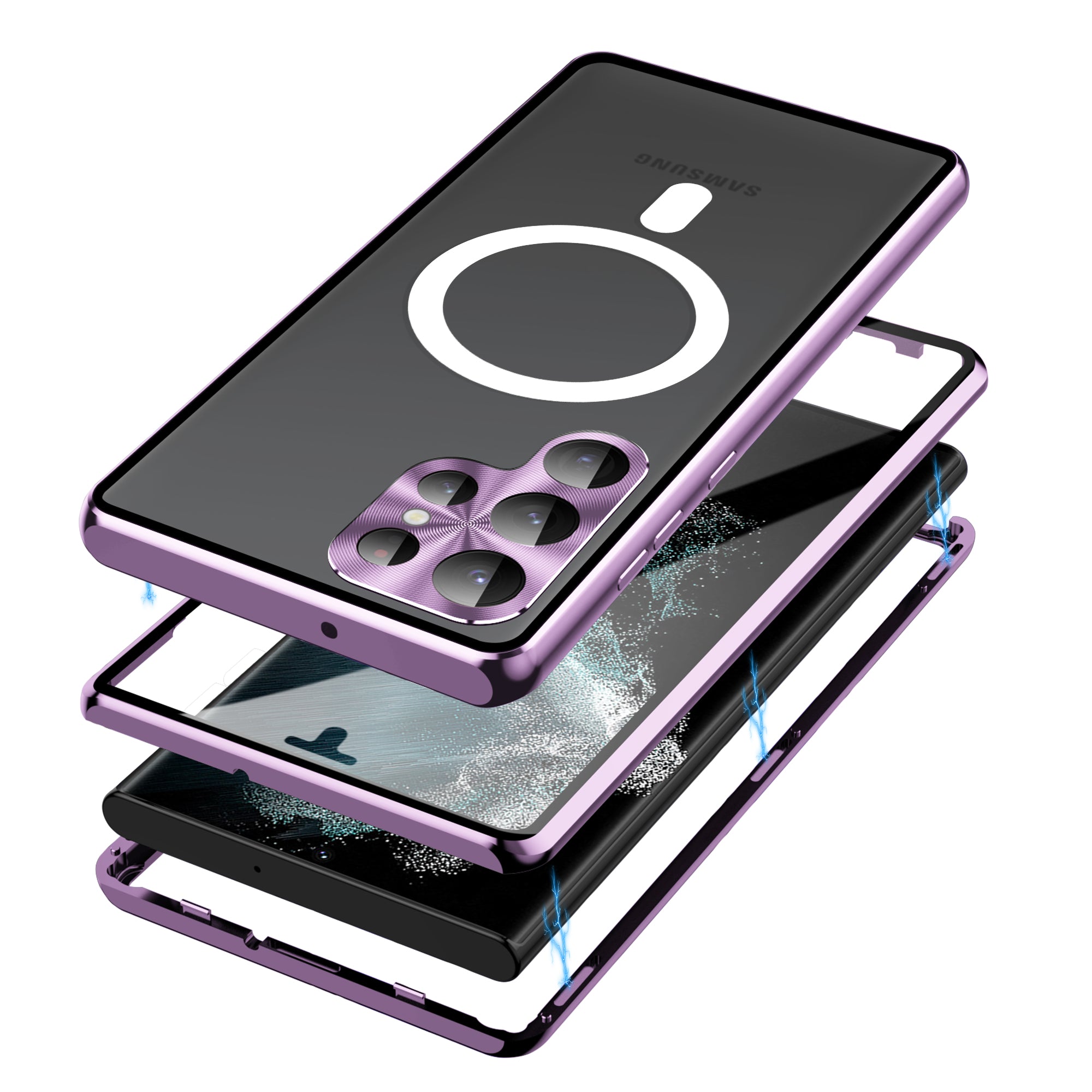 Magnetic Case for Samsung Galaxy S23 Ultra Matte PC Metal Tempered Glass Phone Case with Lens Cover / Lock Magnetic Case for Samsung Galaxy S23 Ultra Matte PC Metal Tempered Glass Phone Case with Lens Cover / Lock